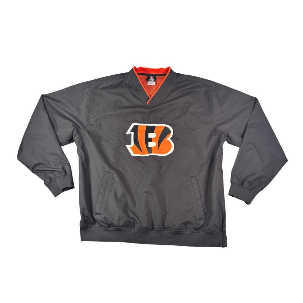 NFL Team Apparel Cincinnati Bengals V-Neck Windbreaker Pullover Gray Orange L